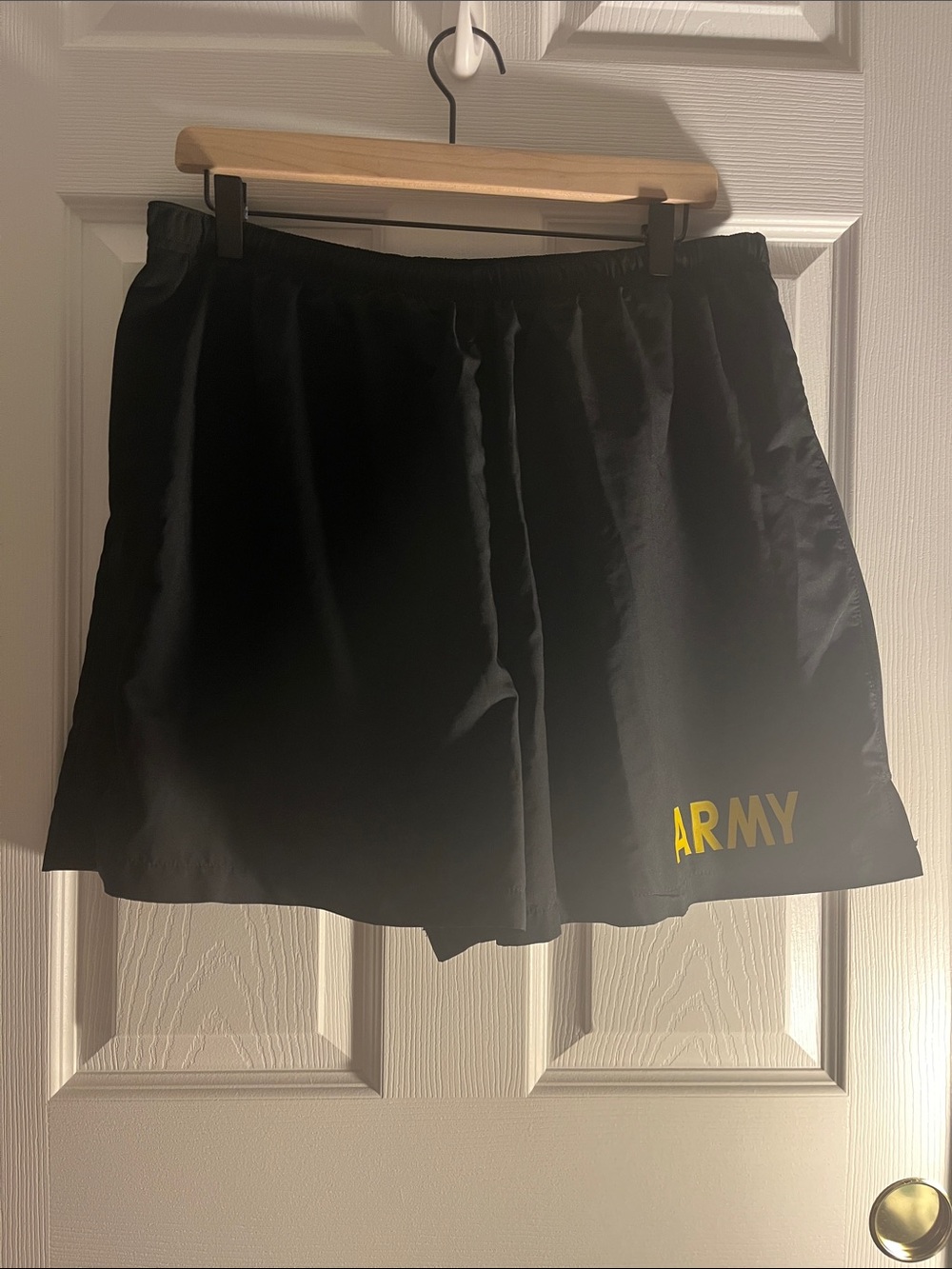 Large Gym Black 'ARMY' Athletic Shorts - Bold Yellow Accent